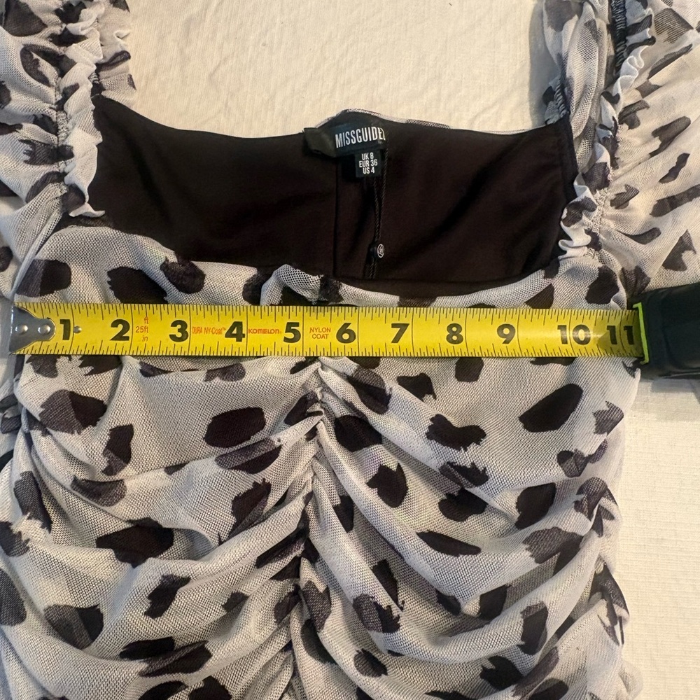 Missguided Black & White Ruched Animal Print Square Neck Top